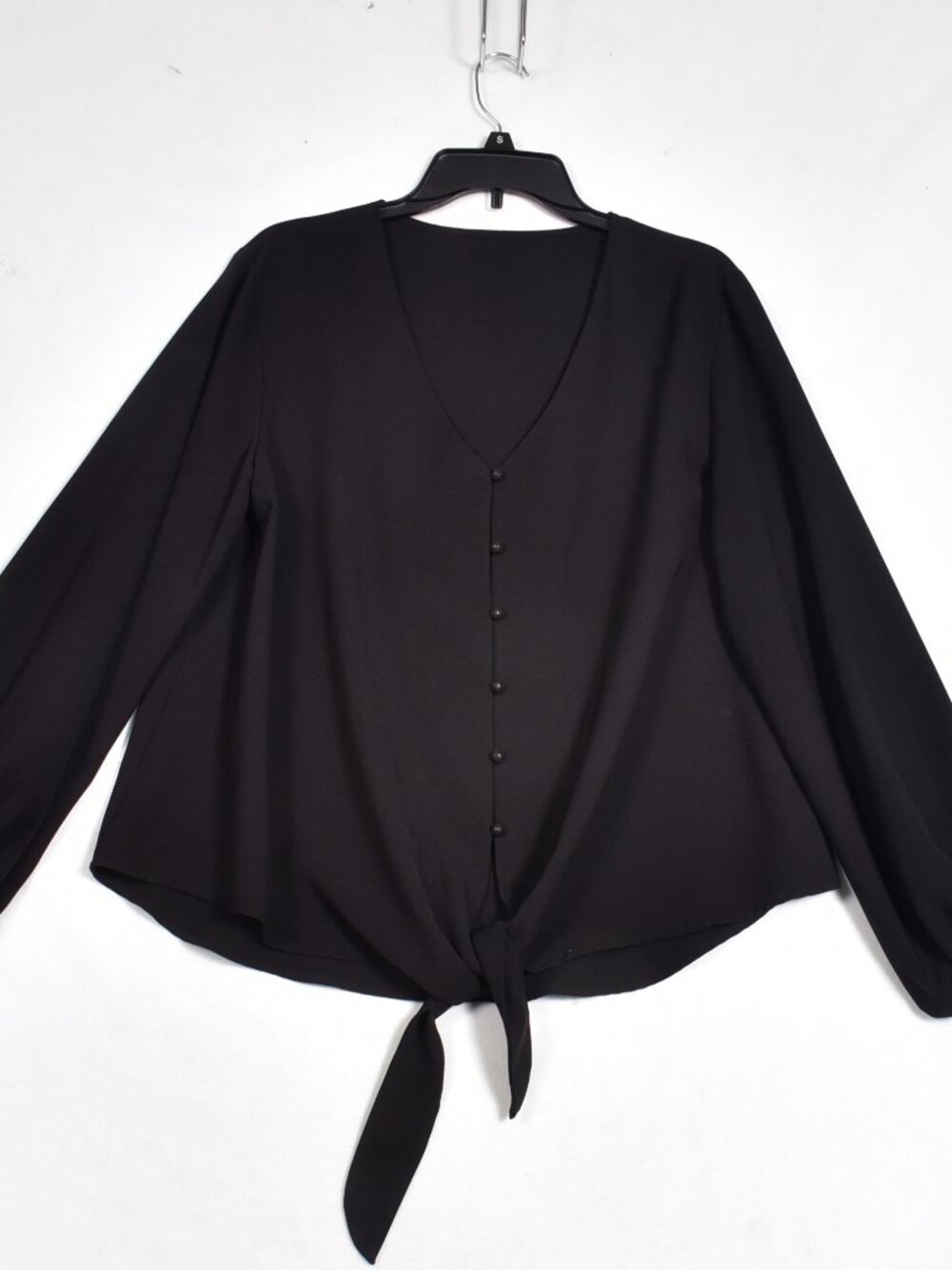Women's Black Tie Front Button Up Blouse Size XL